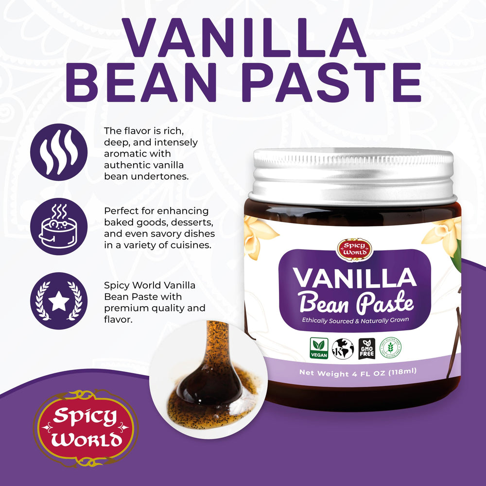 Spicy World Vanilla Bean Paste bean-specks highlight premium quality and real vanilla.
