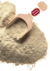Spicy World White Pepper Ground dense powder closeup highlights aroma.