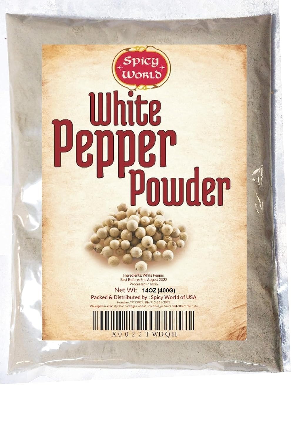 Spicy World White Pepper Ground 14oz bulk pack ready for everyday seasoning.