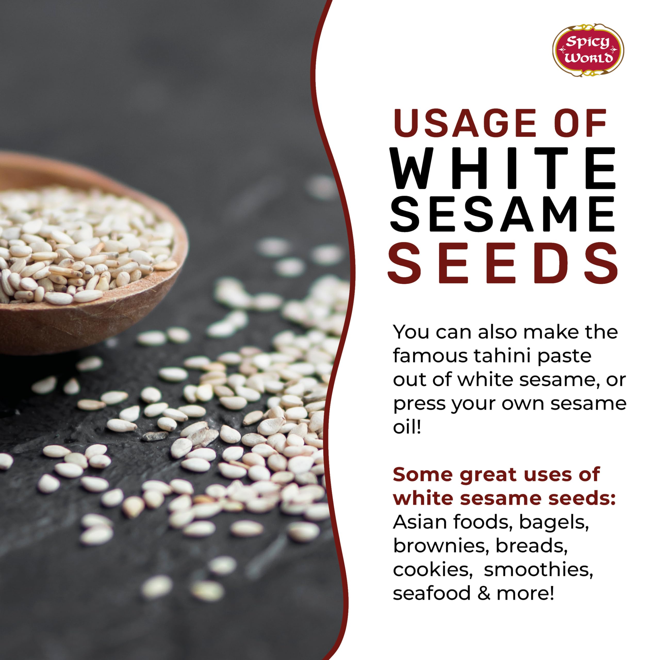 Spicy World white sesame seeds sprinkled on bread highlight white color in baking
