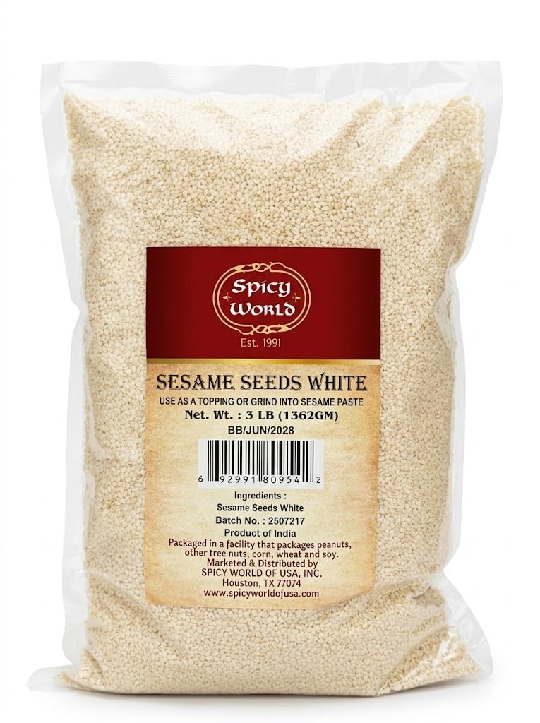 Spicy World white sesame seeds 3lb bag ideal for baking