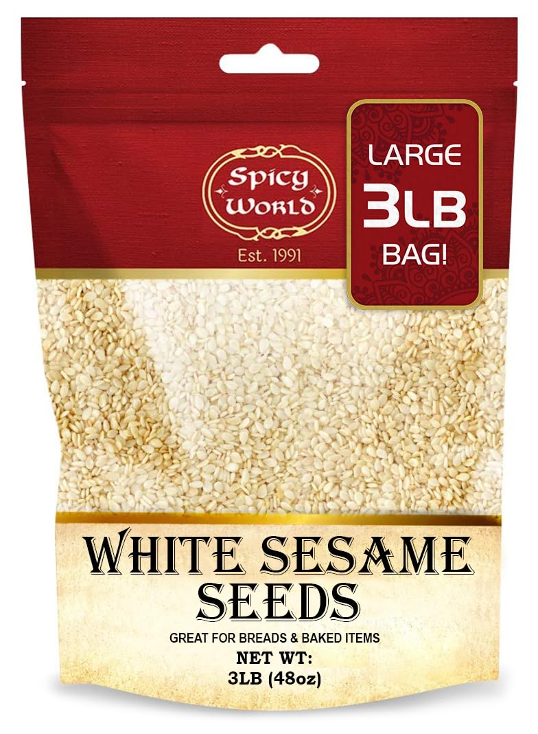 Spicy World white sesame seeds resealable bulk pack for freshness