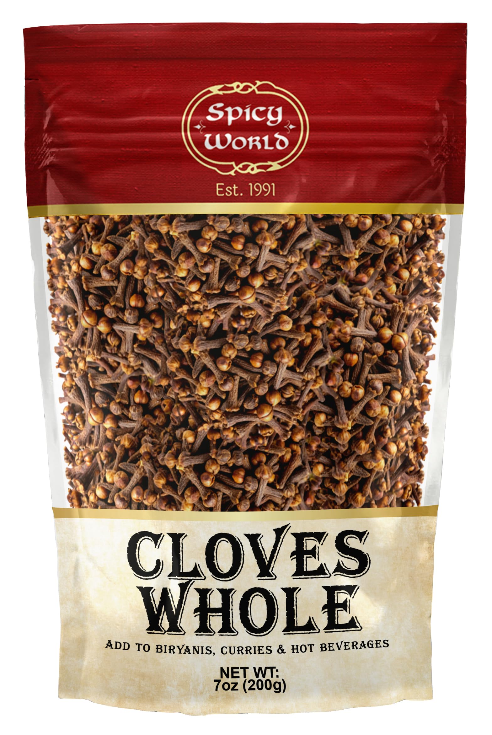 Spicy World whole cloves in 7 oz bag front view for cooking and fragrance