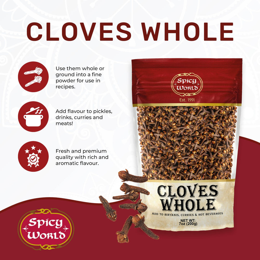 Spicy World cloves being poured, showcasing fresh aroma for spice blends