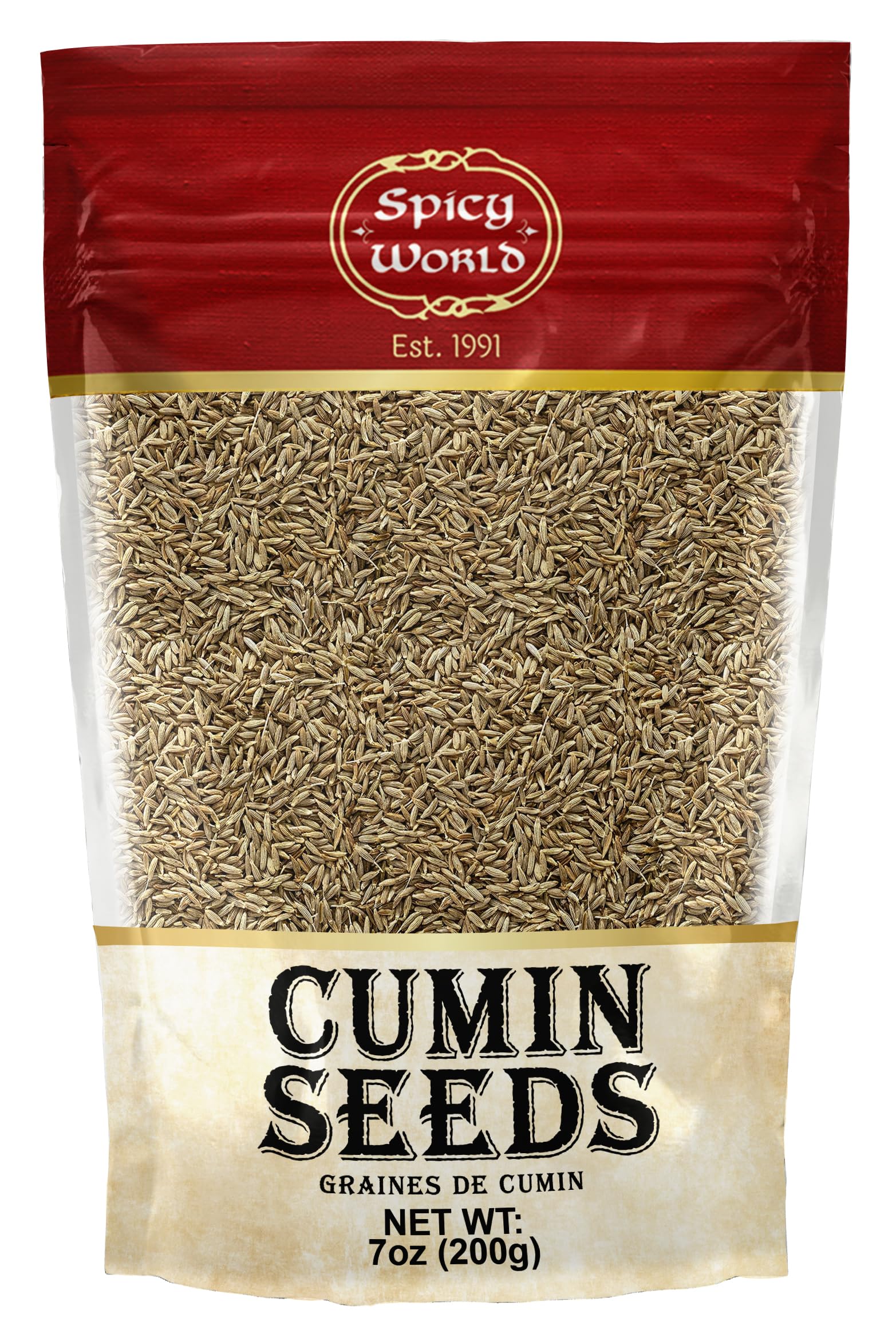 Spicy World whole cumin seeds in resealable bag for fresh aroma