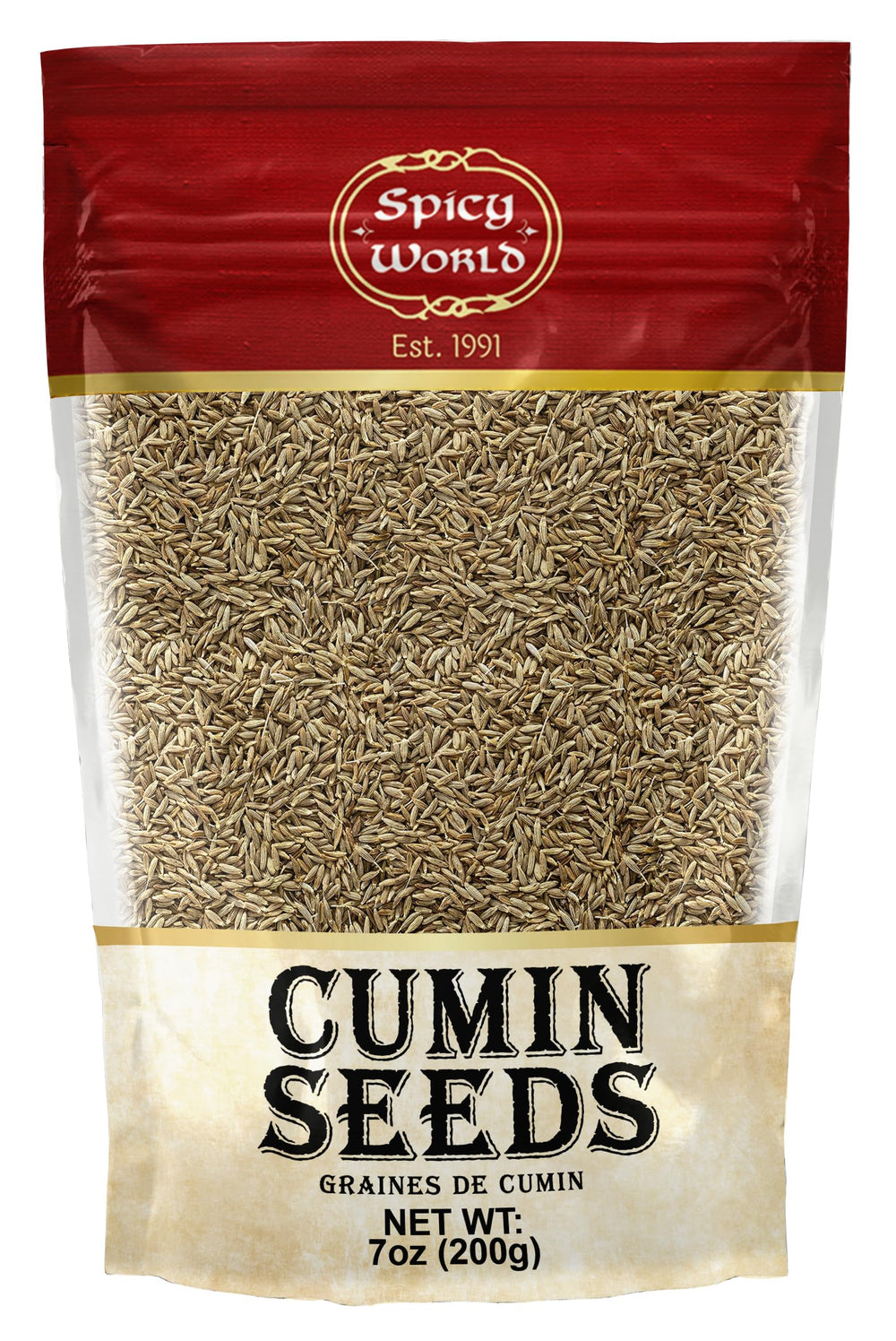 Spicy World whole cumin seeds in resealable bag for fresh aroma
