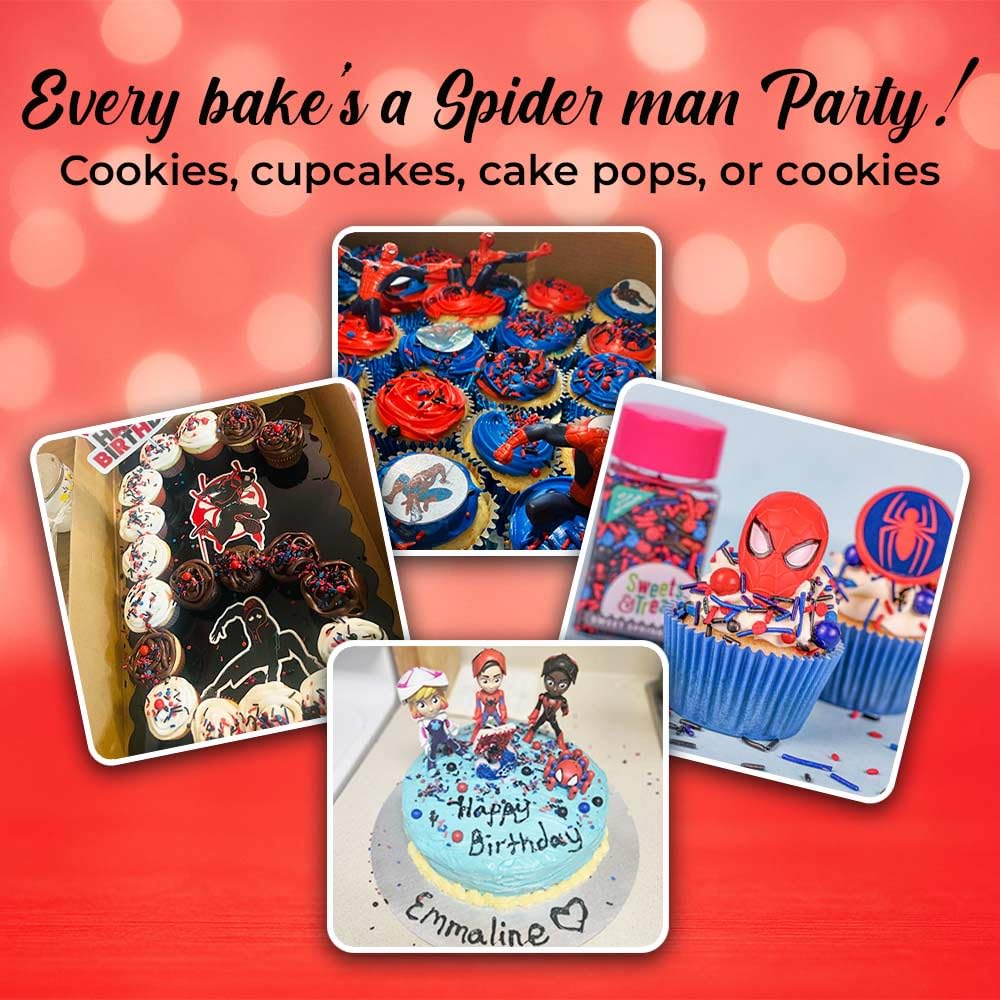 Spiderman Sprinkles on cake create festive, colorful decorations with minimal effort.