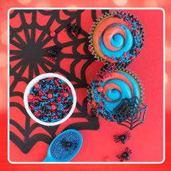 Spiderman Sprinkles on cupcakes demonstrate eye-catching, professional-looking decor at home.