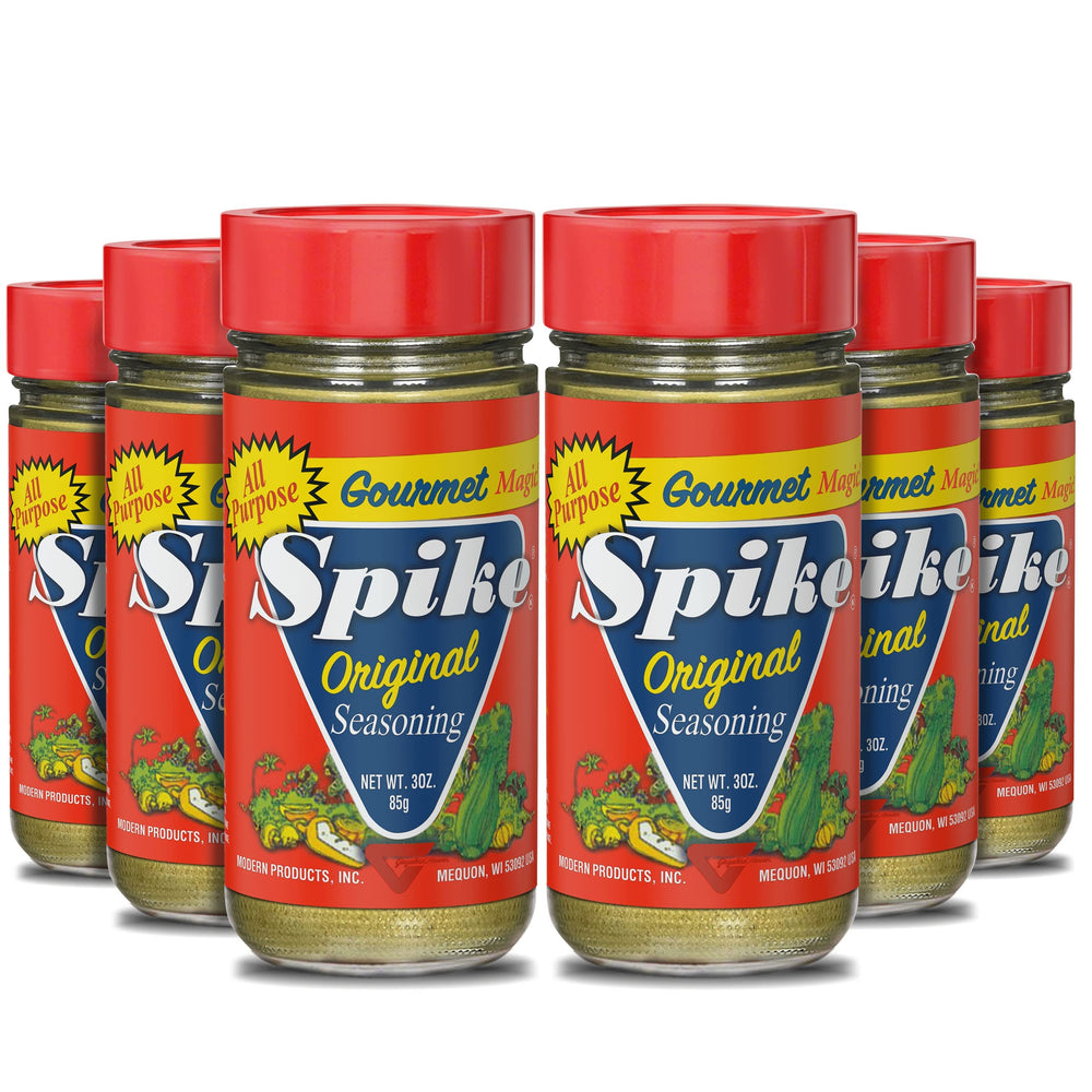 Spike Original All-Purpose Seasoning bottle highlights balanced flavor for everyday cooking.