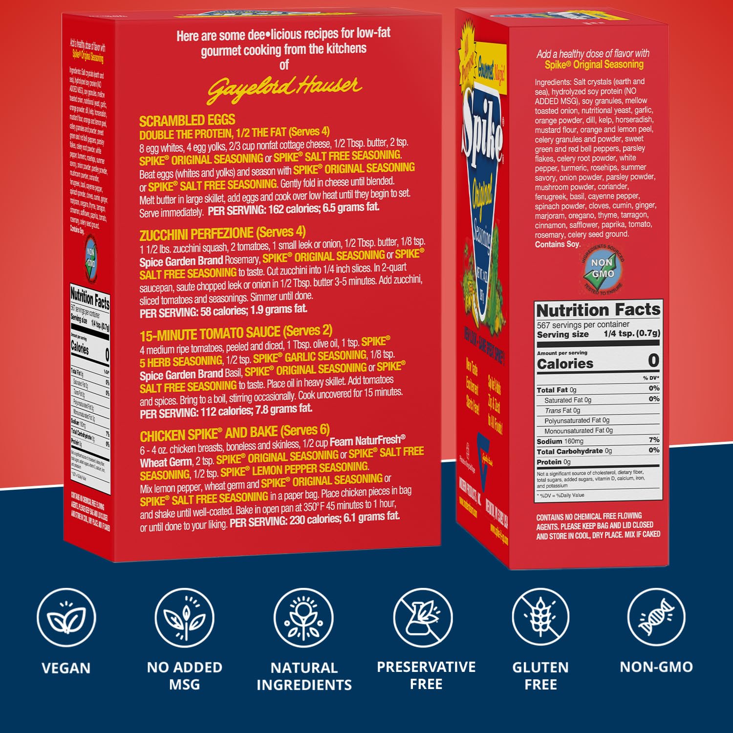 Spike Original All-Purpose Seasoning Salt dispensed over vegetables for a savory lift.