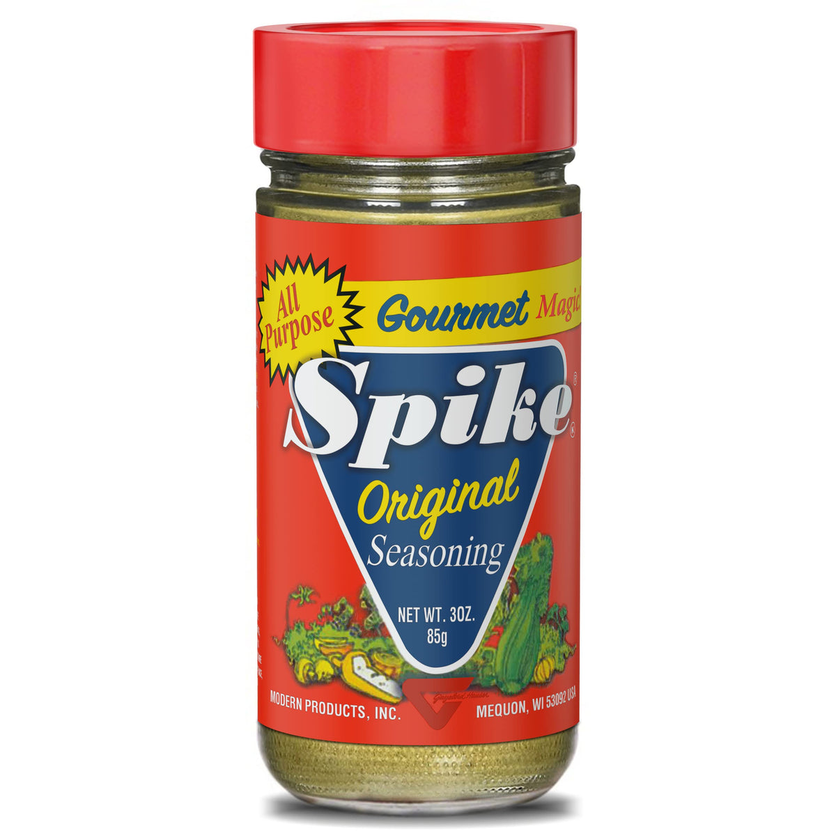 Spike Original Seasoning bottle on the kitchen counter provides versatile flavor boost.