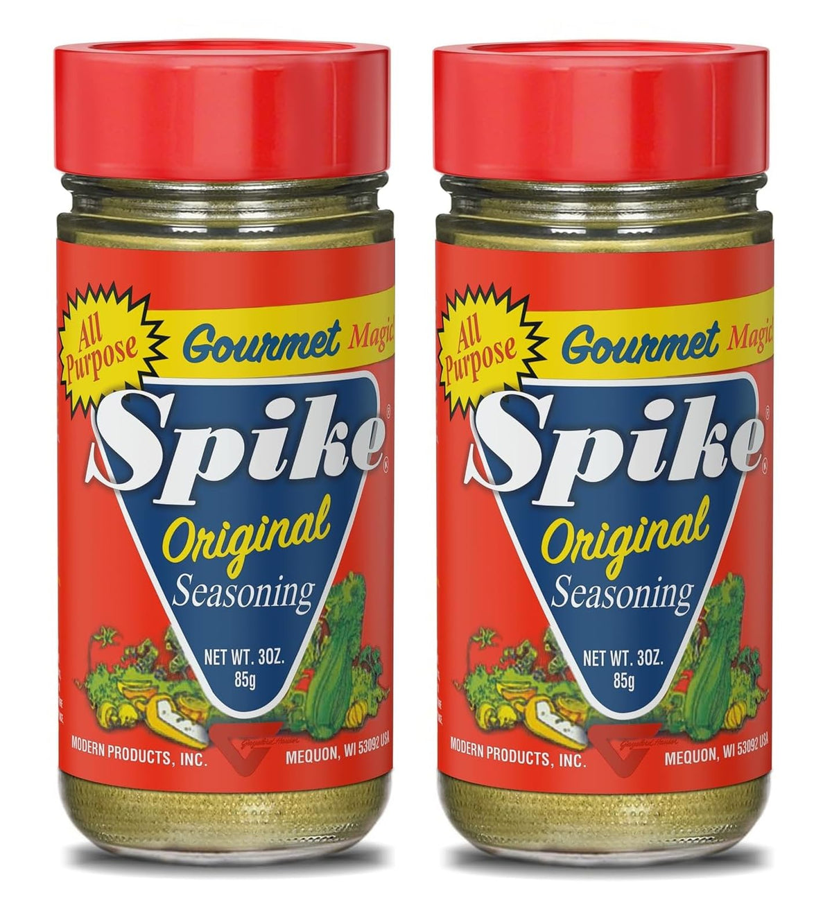 Spike Original Seasoning bottle pour showcasing versatile flavor for any dish.