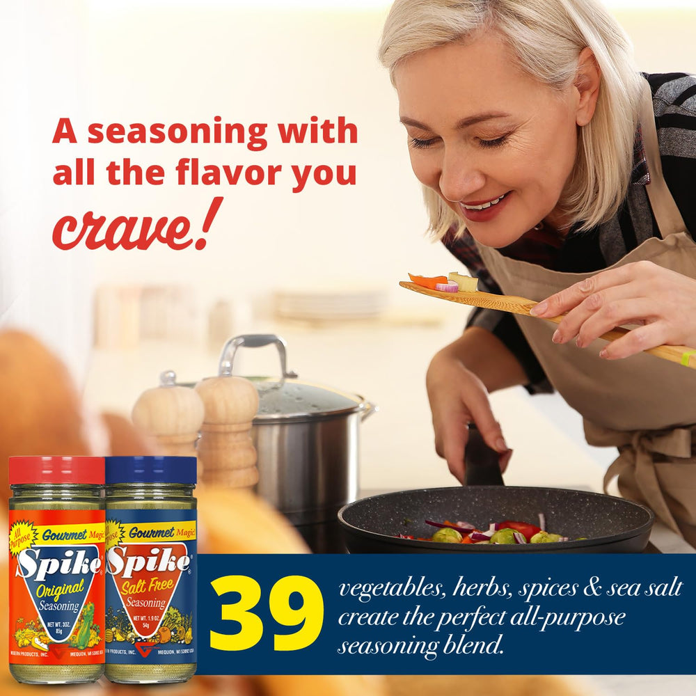 Spike Original seasoning jar label closeup highlighting natural ingredients