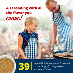 Spike Original Seasoning Salt seasoning a fish dish with savory aroma.