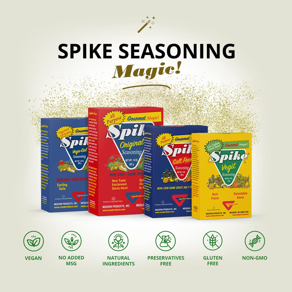 Spike Vege-Sal label closeup emphasizing natural ingredients and zero calories