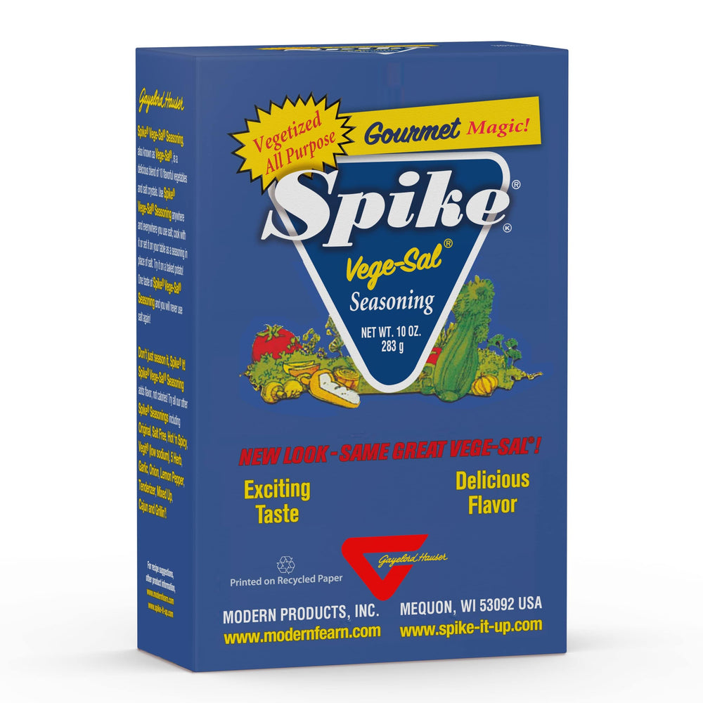 Spike Vege-Sal Original 10oz bottle front view, ideal all-purpose seasoning for vegetables.