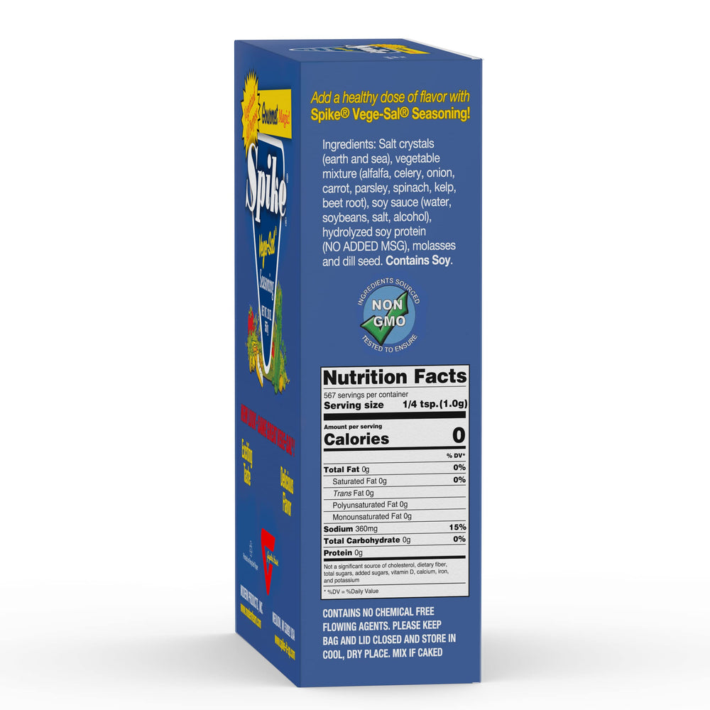 Close-up of Vege-Sal Original label, highlighting the 14-vegetable mineral blend.