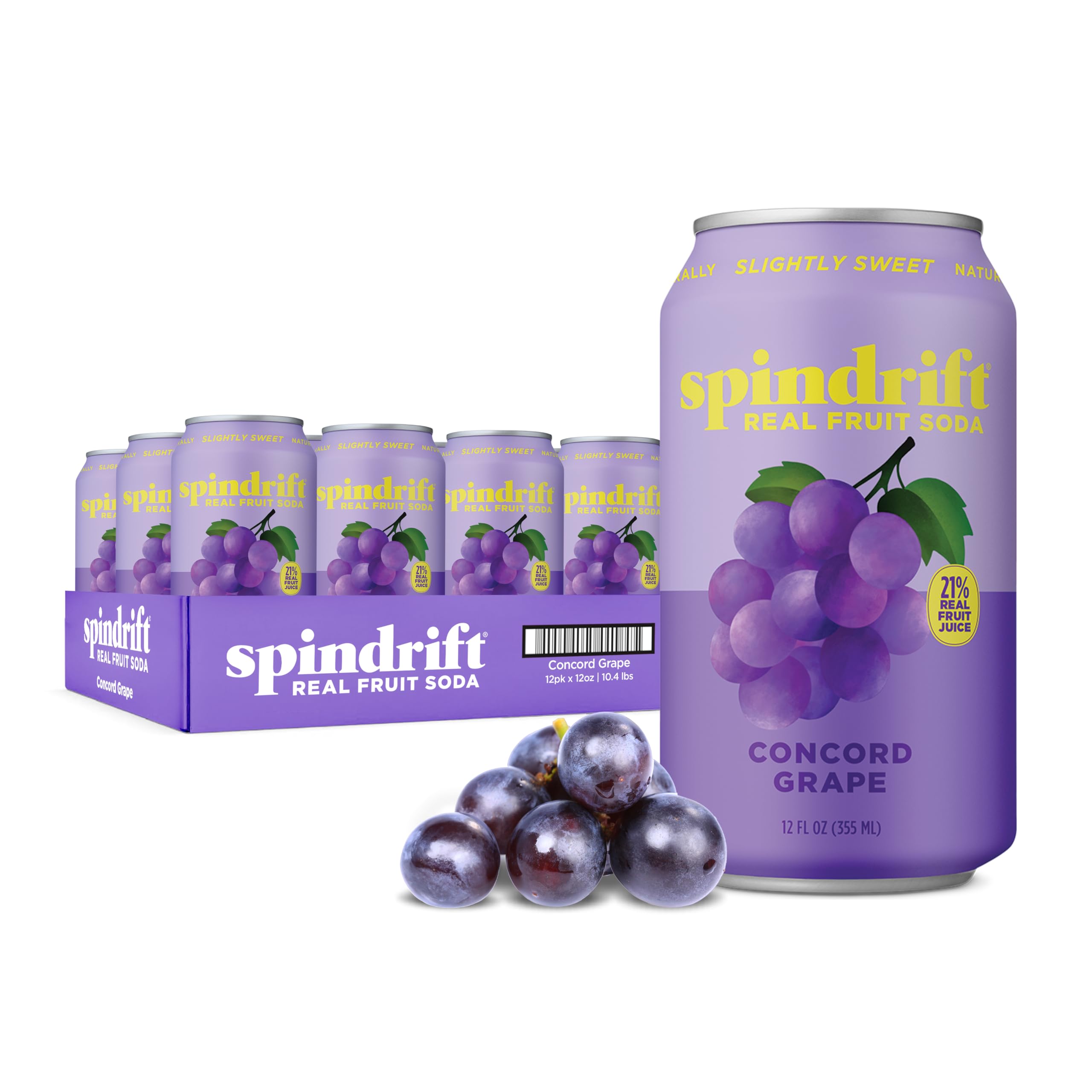 Spindrift Concord Freeze grape soda can showing real fruit flavor and zero added sugars