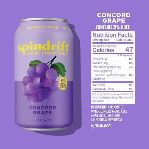Spindrift Concord Freeze real fruit squeeze highlights fresh juice and natural color