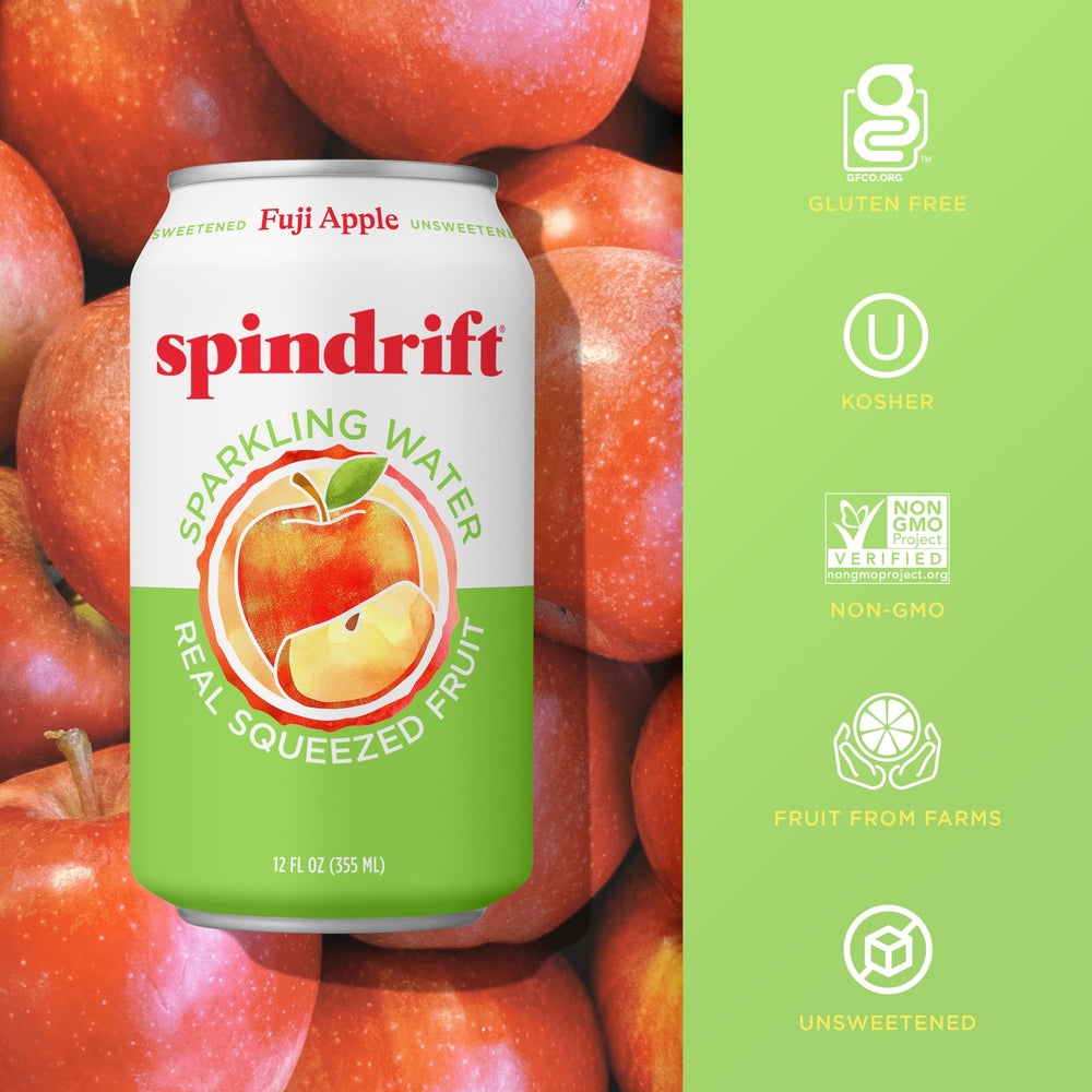 Bubbles close-up on Spindrift Fuji Apple showing natural fizz