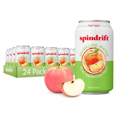 Spindrift Fuji Apple can front view showing real fruit sparkle and no added sugar