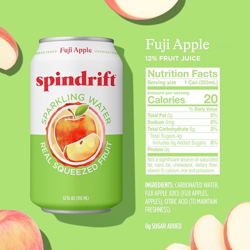 Spindrift Fuji Apple can side profile highlighting crisp flavor and 12oz size