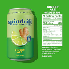 Spindrift Ginger Ale showcases real fruit juice (20%) for bright flavor