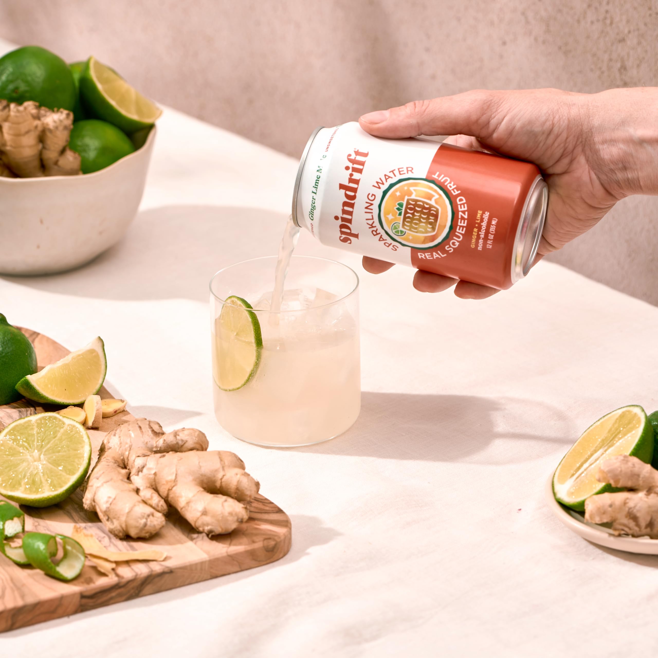 Spindrift Ginger Lime Mule used as a mixer for mocktails and cocktails.