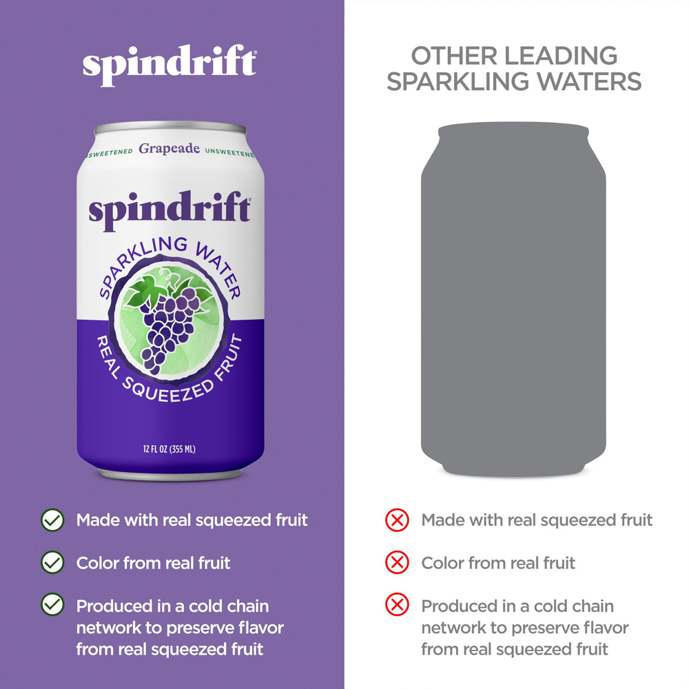 Spindrift Grapeade can condensation appears frosty for a cold sip