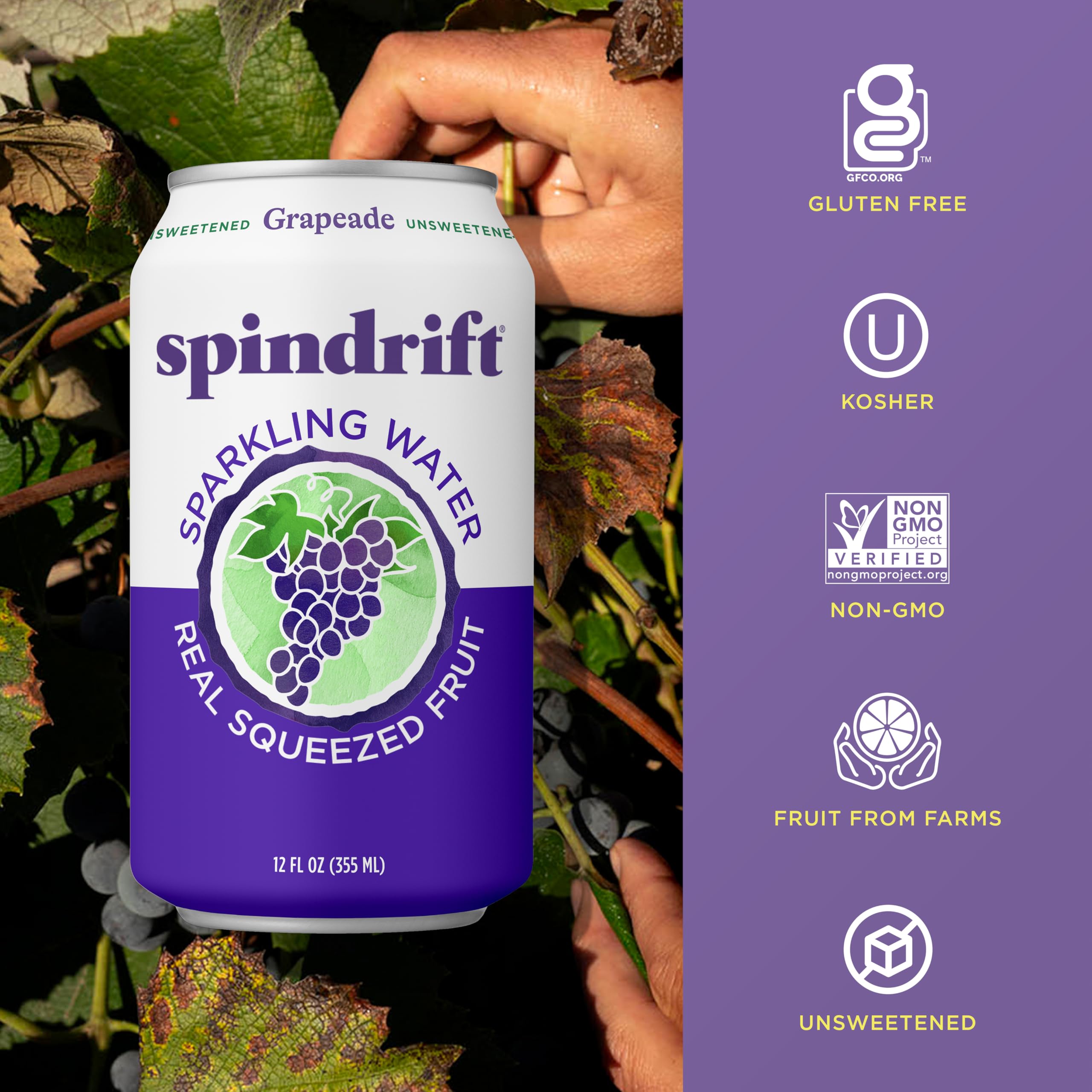 Spindrift Grapeade label highlights 6 percent fruit juice authenticity