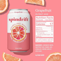 Spindrift Grapefruit label highlights 10% fruit juice and natural ingredients.