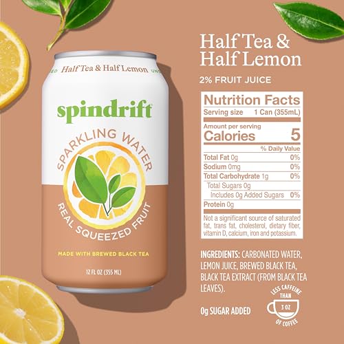 Spindrift can back label visible, highlights 5 calories per can.