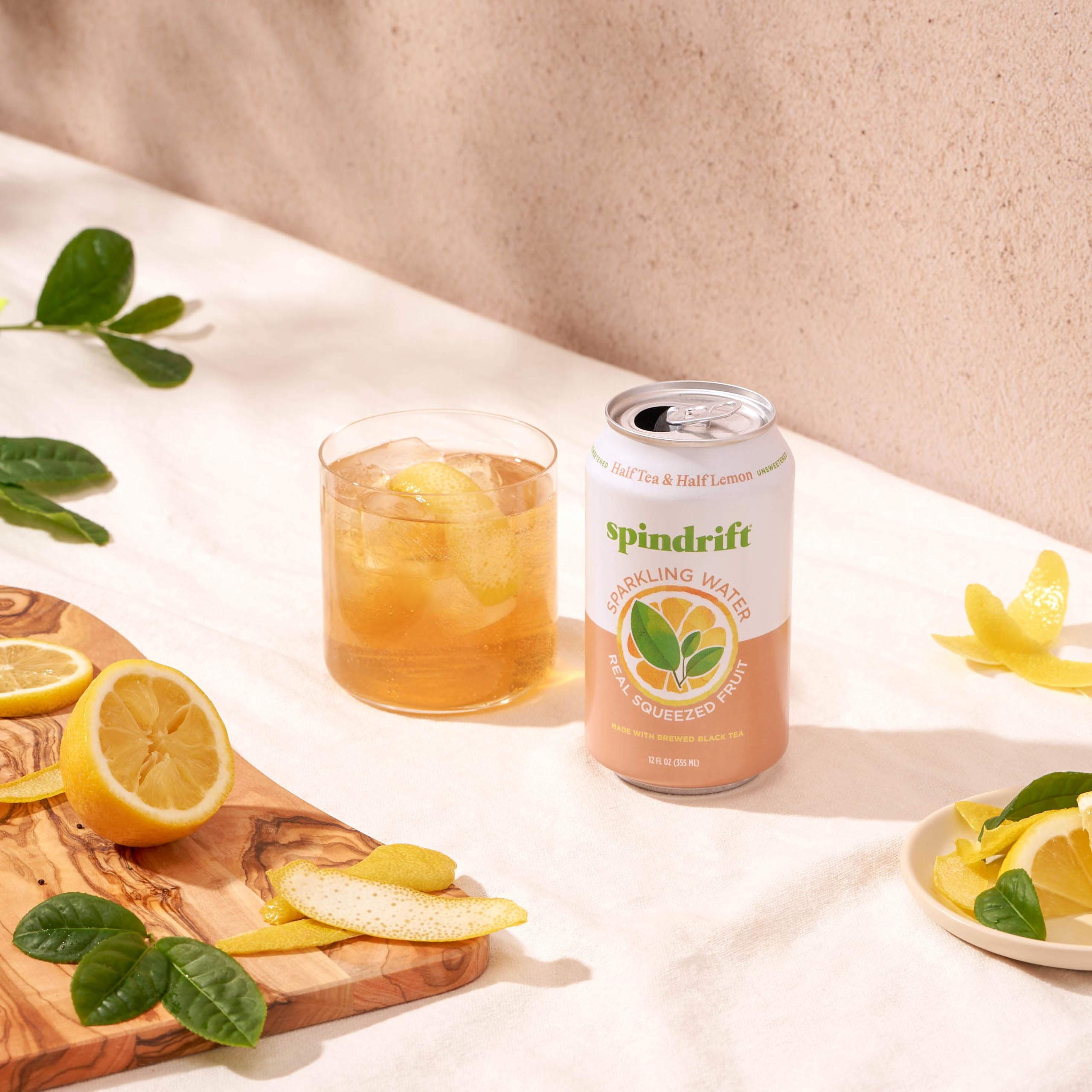 Ingredients label highlights real lemon juice in Spindrift Half Tea & Half Lemon.