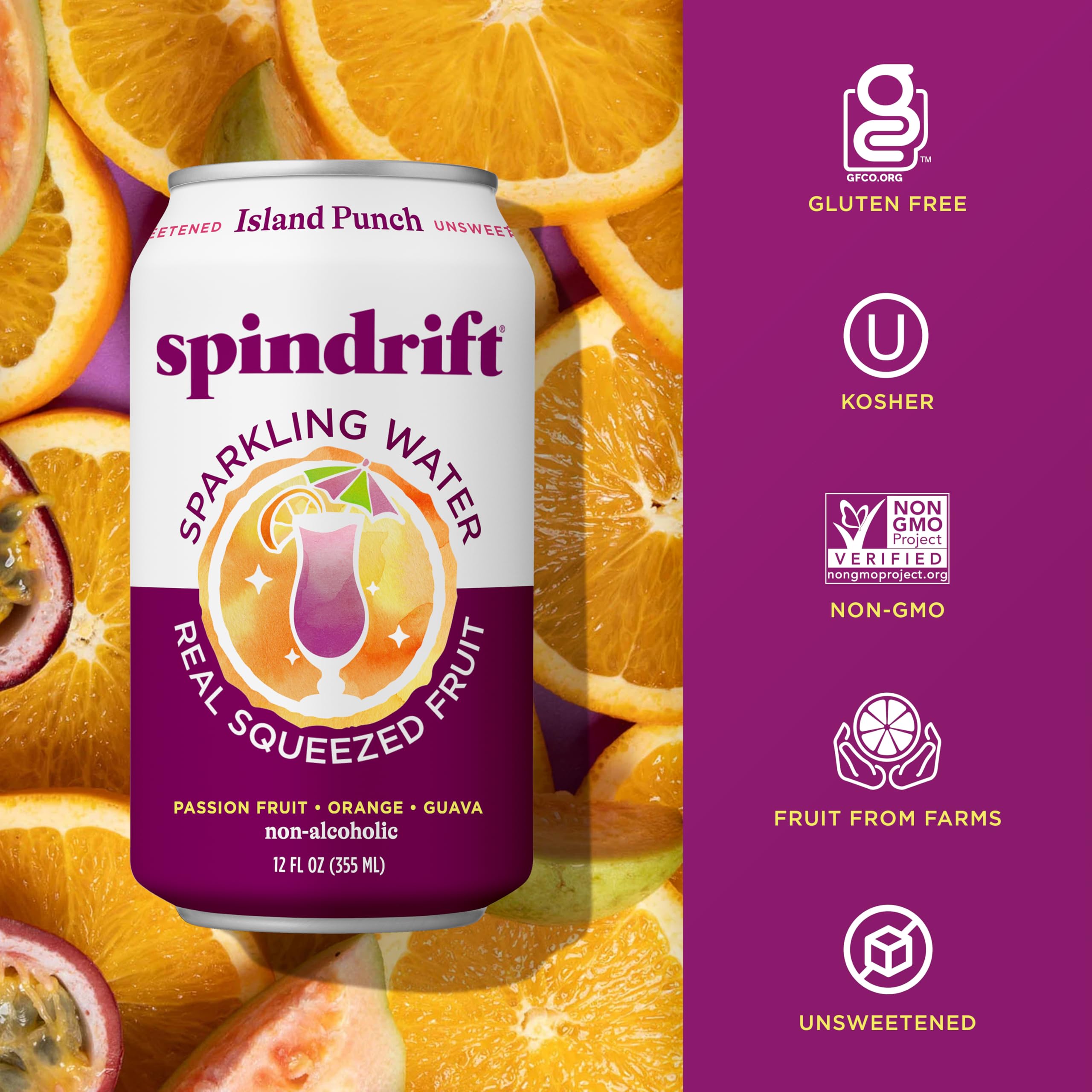 Spindrift Island Punch pour showing 8% real juice