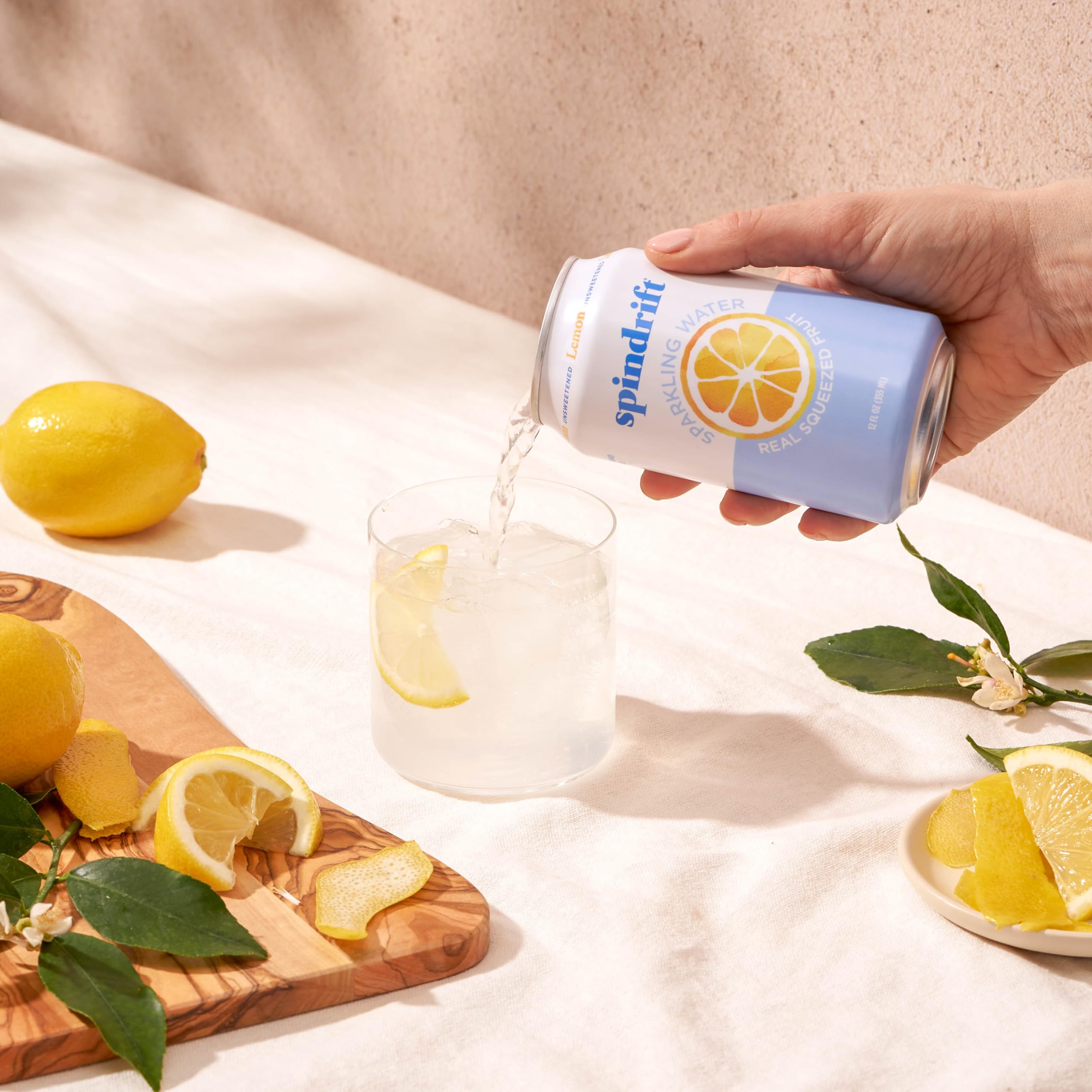 Real lemons visible on the Spindrift Lemon label for simple ingredients.