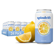 Spindrift Lemon can on ice showcases real lemon flavor.