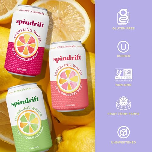Spindrift Lemonade 3 Flavor Variety 20 Pack Strawberry Lemonade can, berry brightness