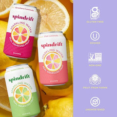 Spindrift Lemonade 3 Flavor Variety 20 Pack Strawberry Lemonade can, berry brightness
