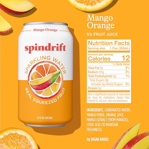 Spindrift Mango Orange sparkling pour into glass for a sunny, refreshing sip.