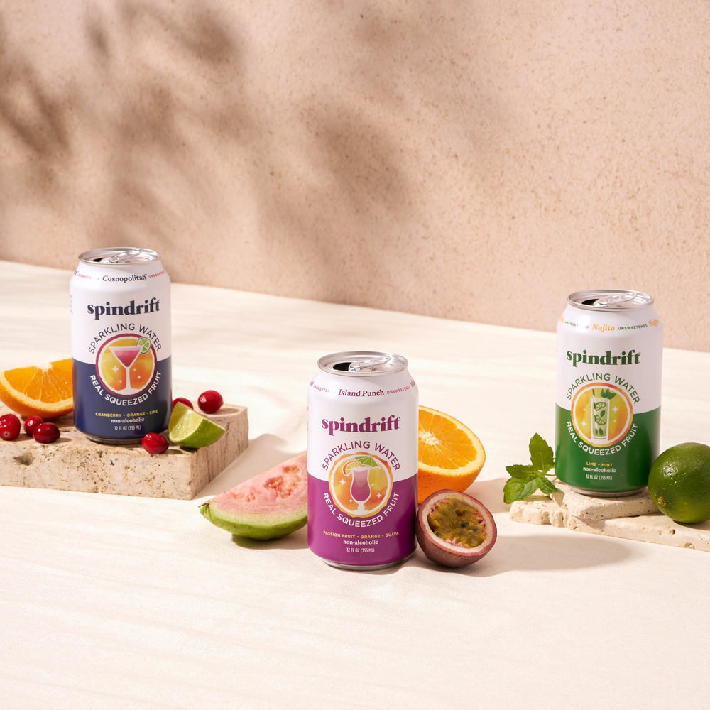Spindrift Mocktail can pouring into glass for a prepared mocktail moment.