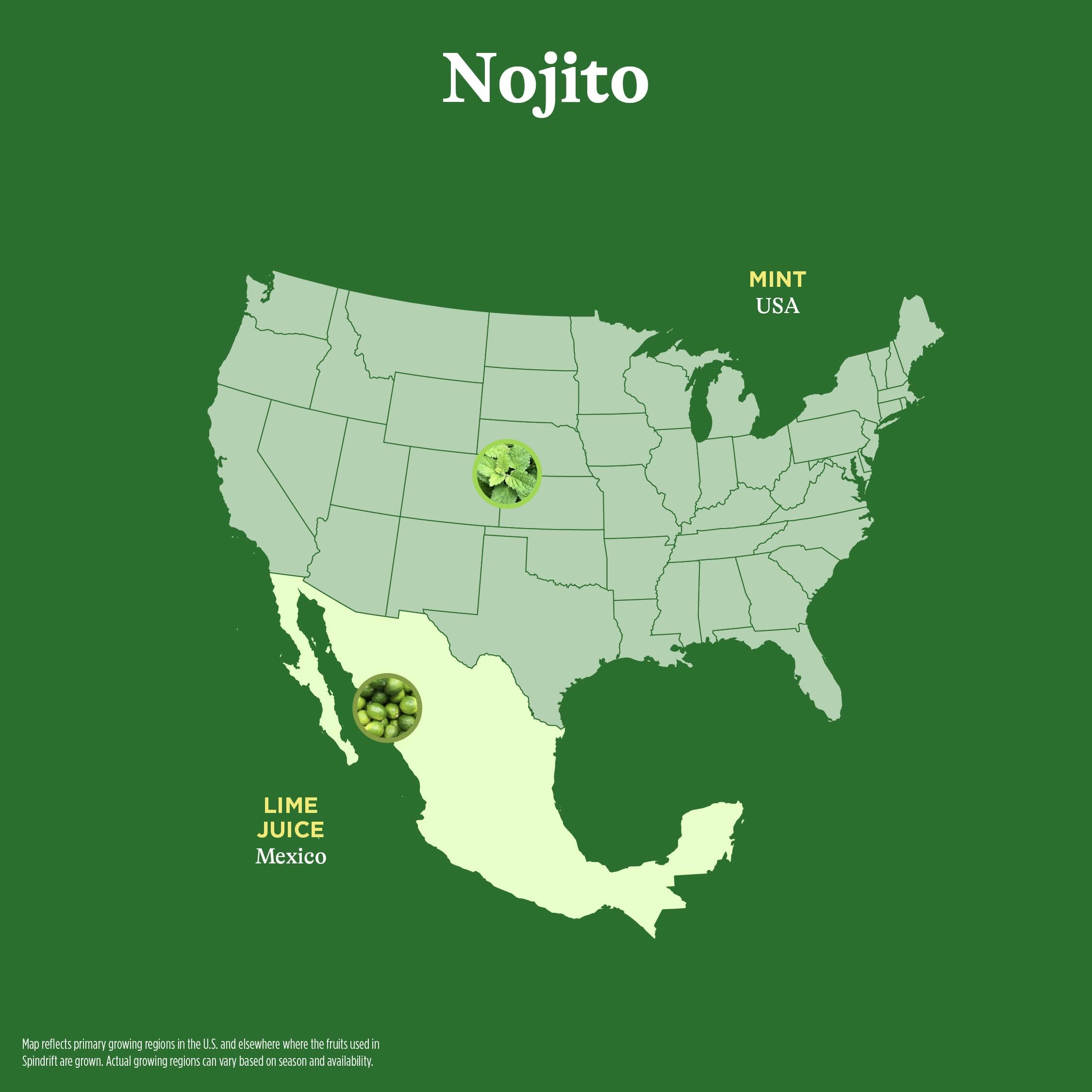 Spindrift Nojito ingredients-lime-mint: real fruit taste with natural ingredients.
