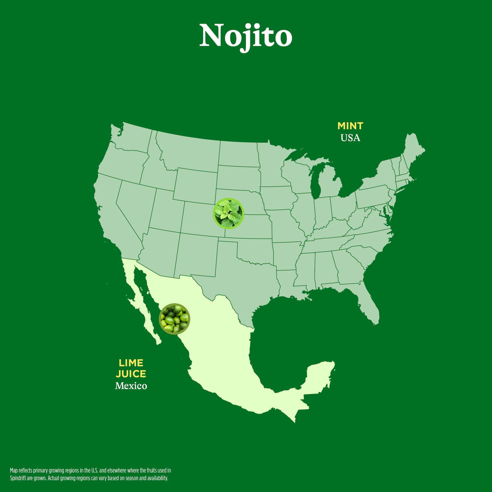 Spindrift Nojito ingredients-lime-mint: real fruit taste with natural ingredients.