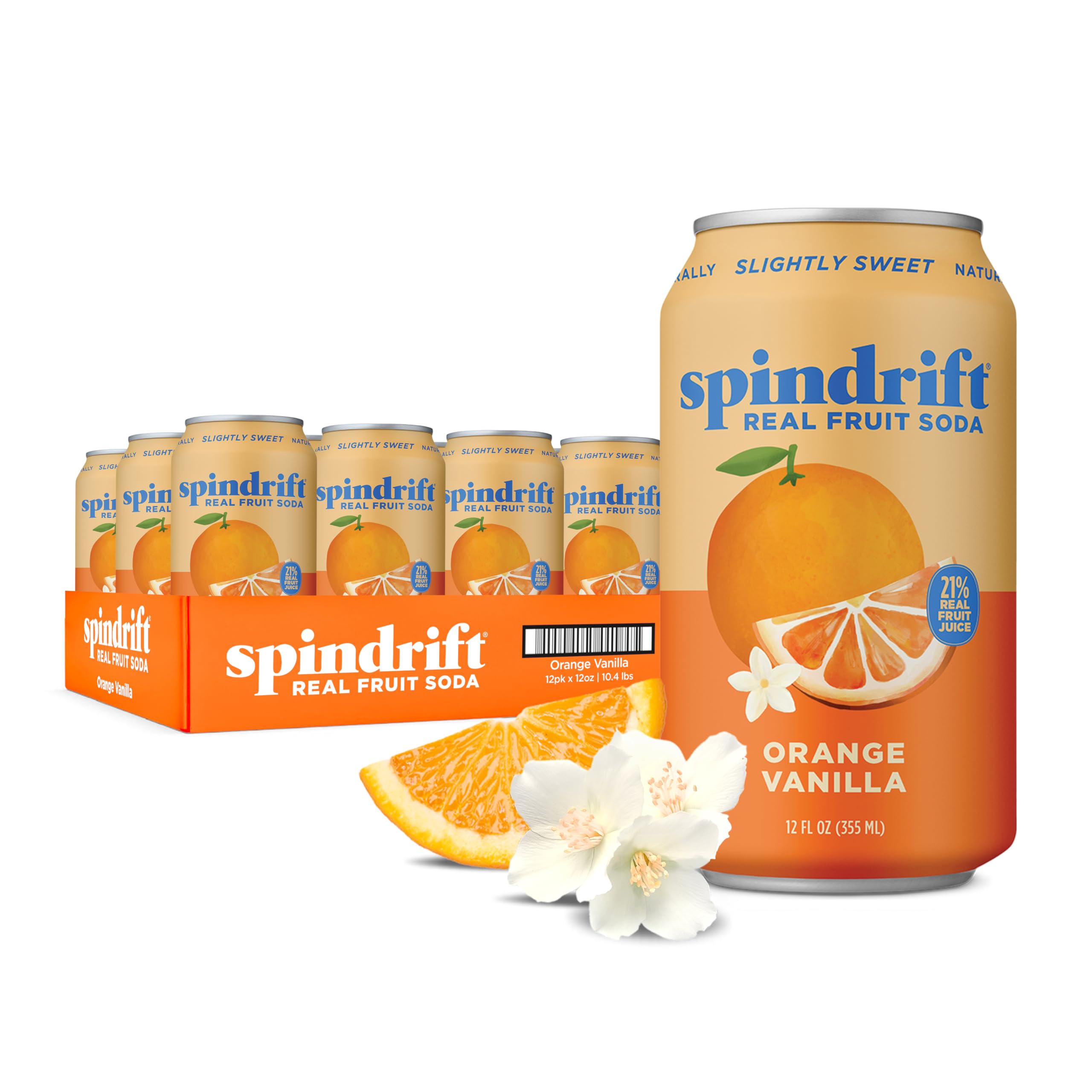 Spindrift Orange Cream Float can front showing real fruit flavor and no added sugars