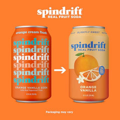 Spindrift Orange Cream Float ingredients closeup starring real squeezed fruit