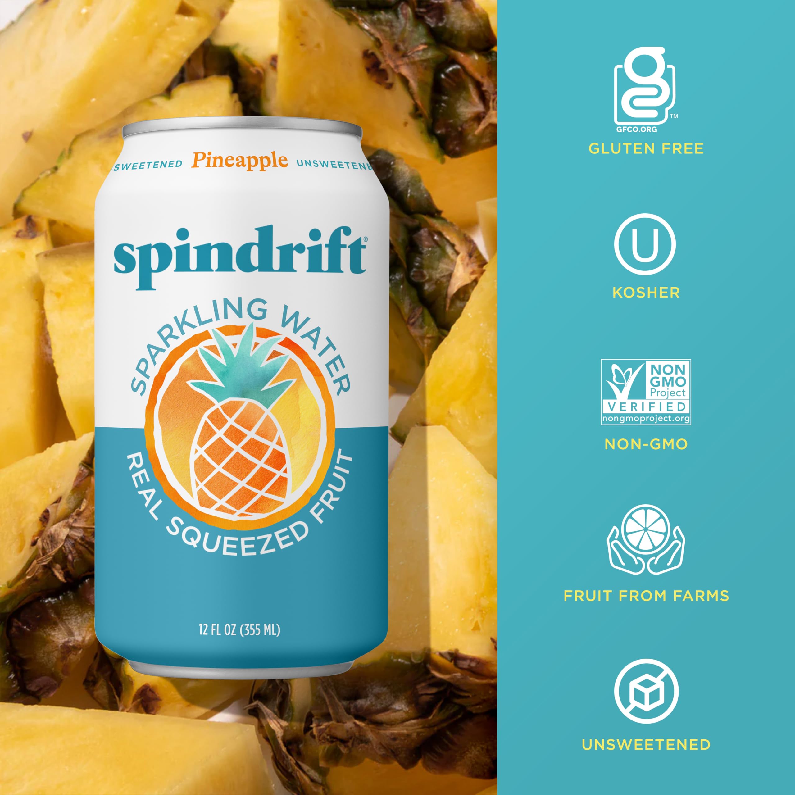Pouring Spindrift Pineapple Sparkling Water into a glass for refreshment.