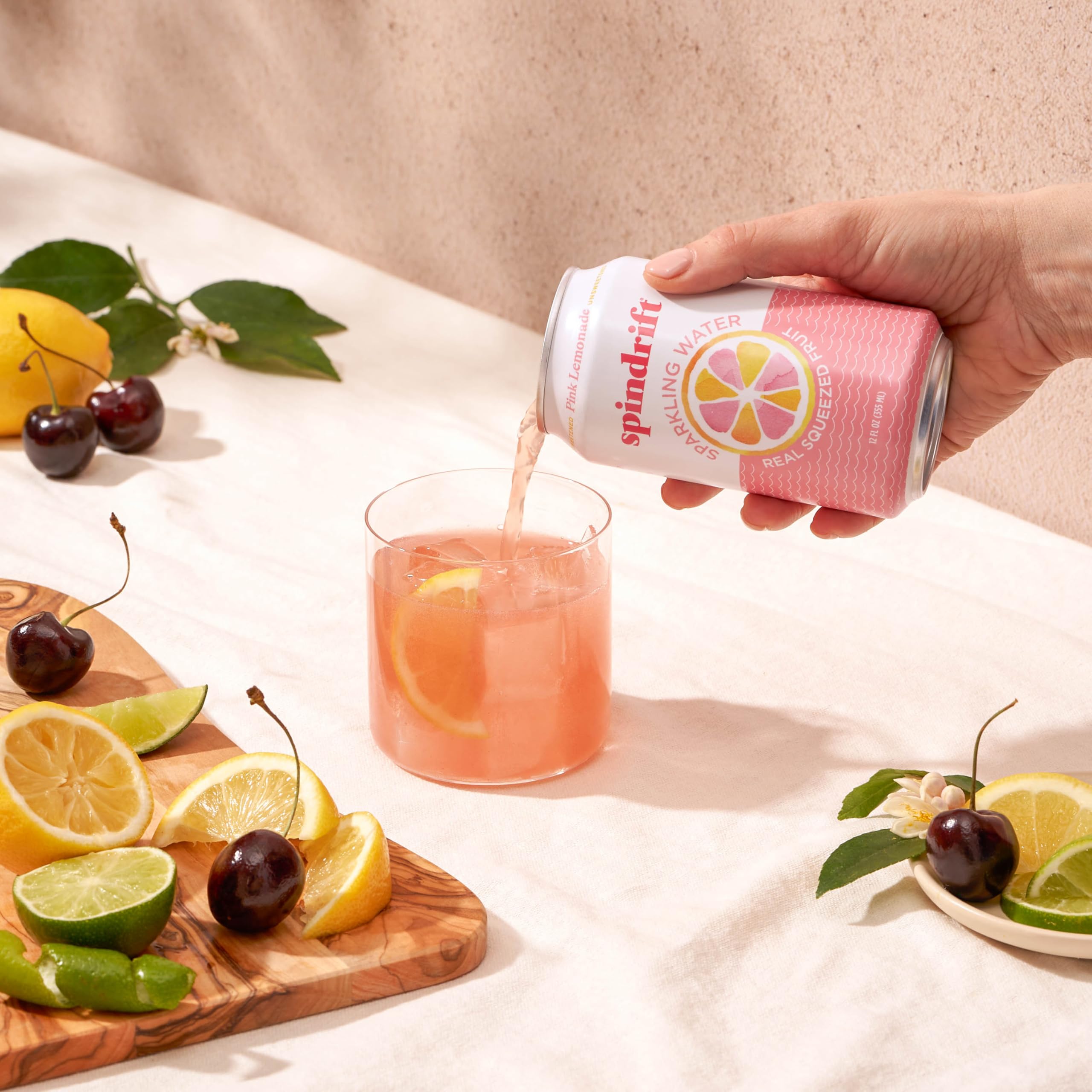 Fridge display of Spindrift Pink Lemonade signals ready-to-chill beverages