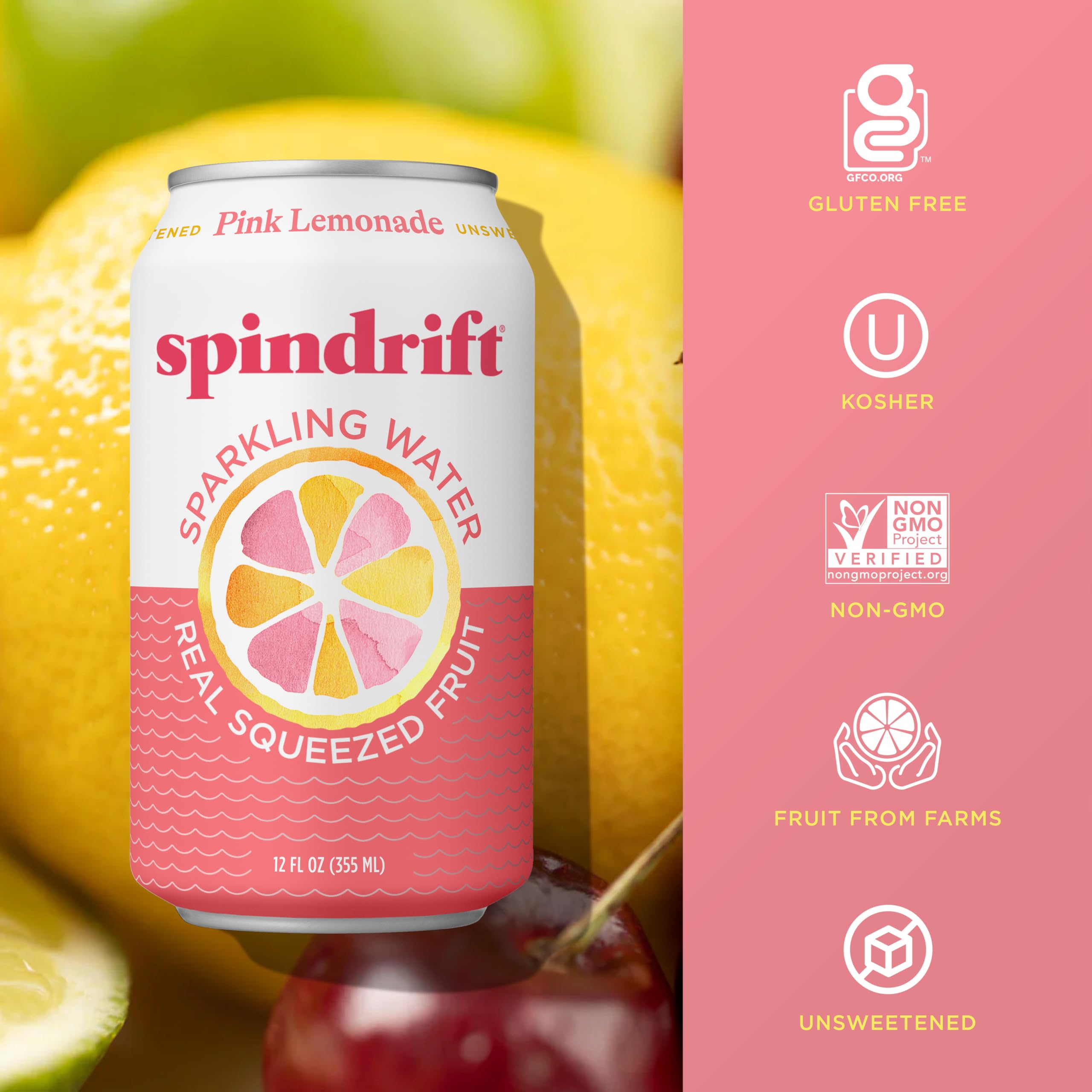 Spindrift Pink Lemonade 24-pack sitting on a table suggests value and party-ready refreshment