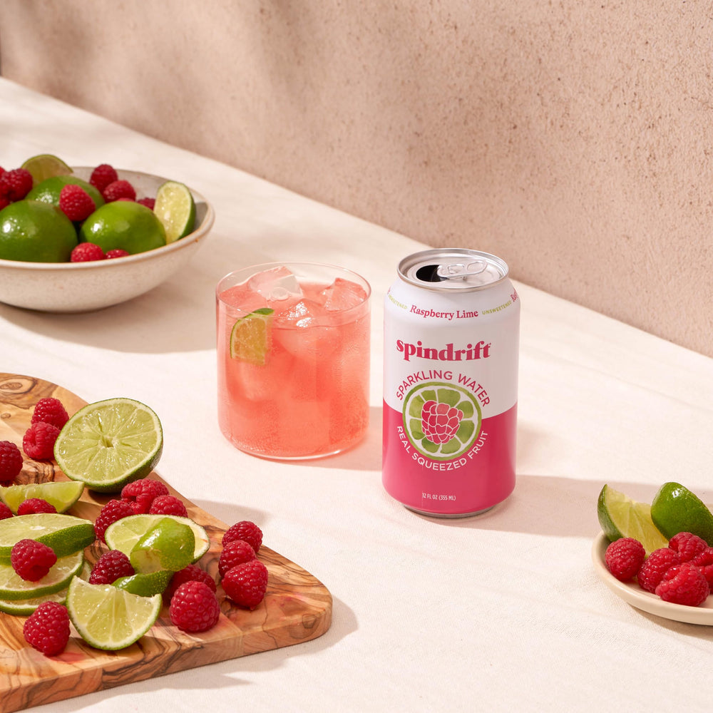 Spindrift brand, real fruit note, lightly carbonated finish ideal for sipping
