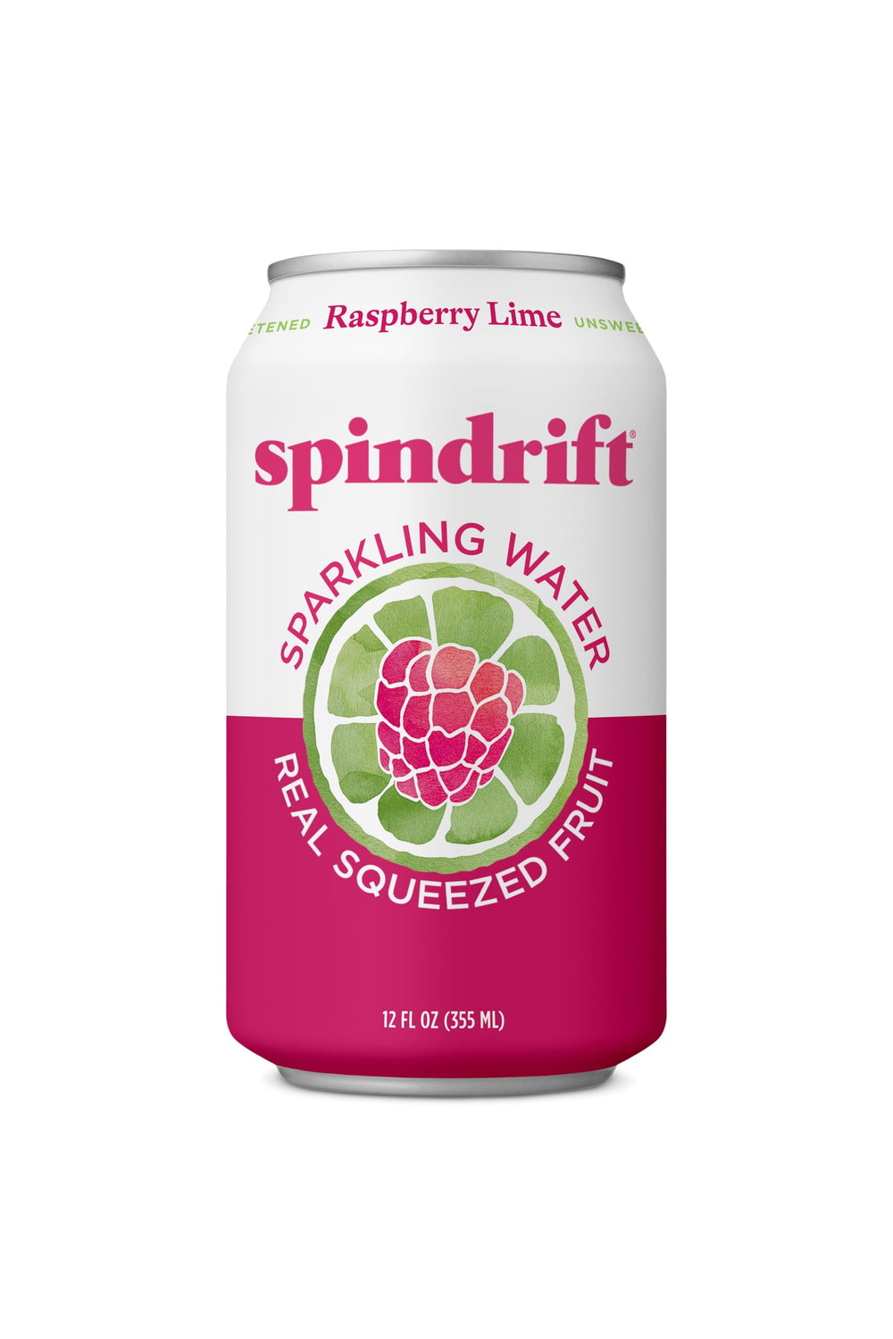 Spindrift Raspberry Lime can highlights real fruit flavor for a refreshing sip.