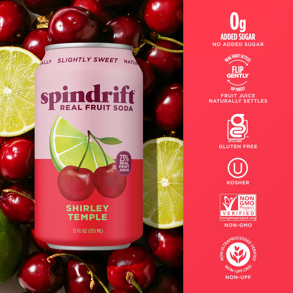 Shirley Temple glass with clean ingredients and gluten-free labeling